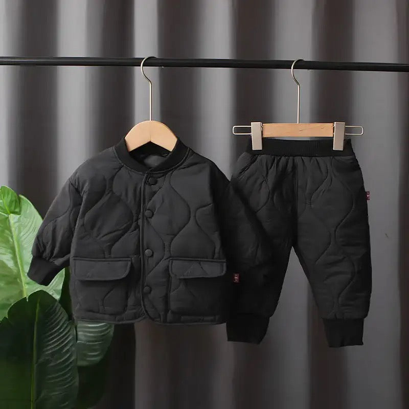 BLACK QUILTED JACKET & BOTTOMS SET