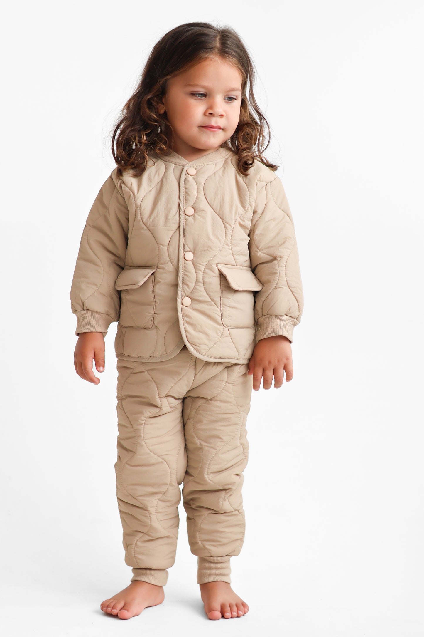 BEIGE QUILTED JACKET & BOTTOMS SET