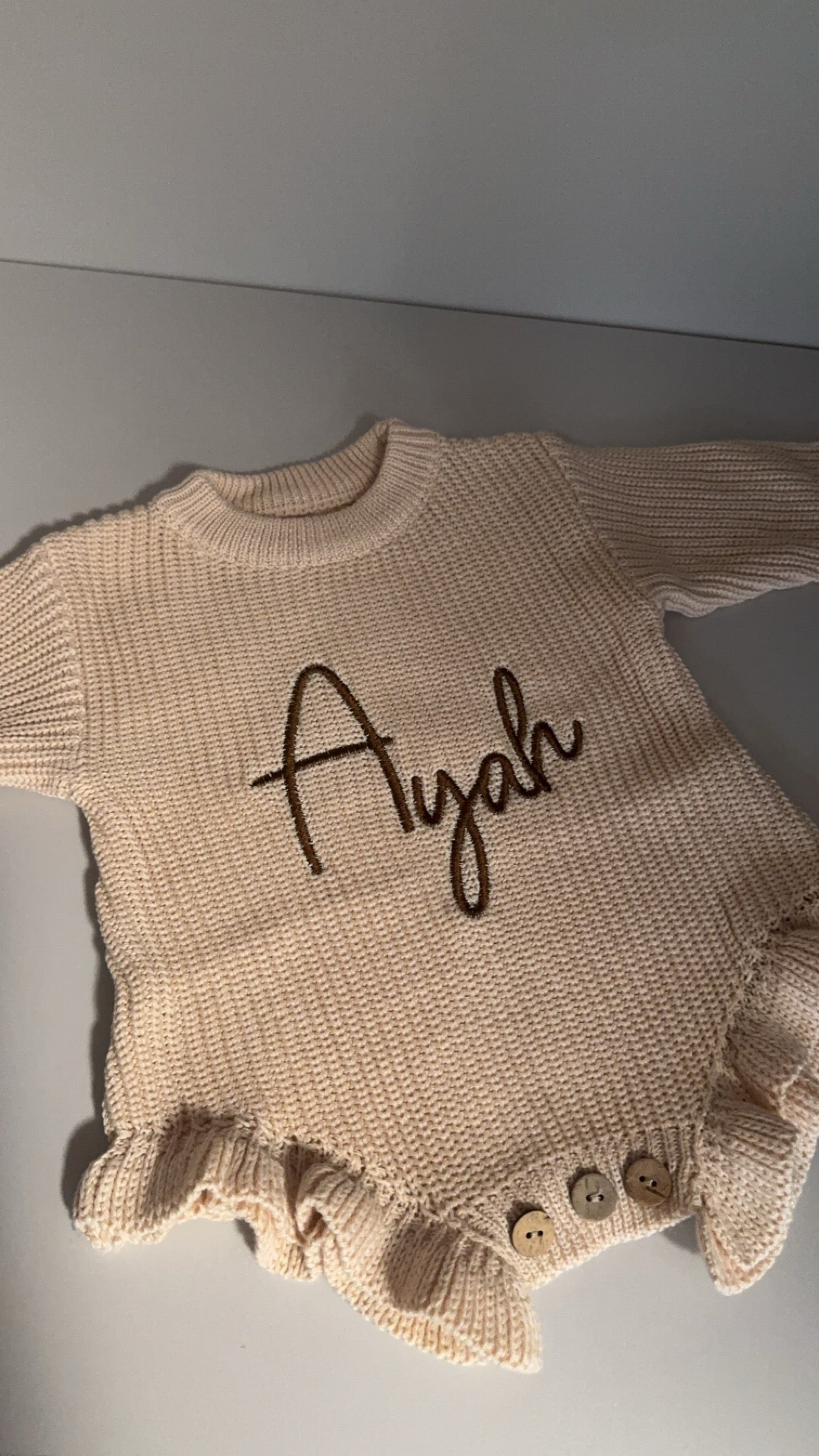 Ruffle Knit Romper Beige Personalised