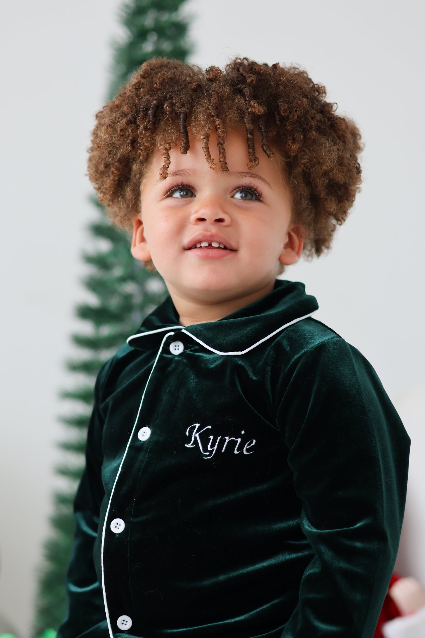 BOYS VELVET PYJAMAS GREEN (personalised)