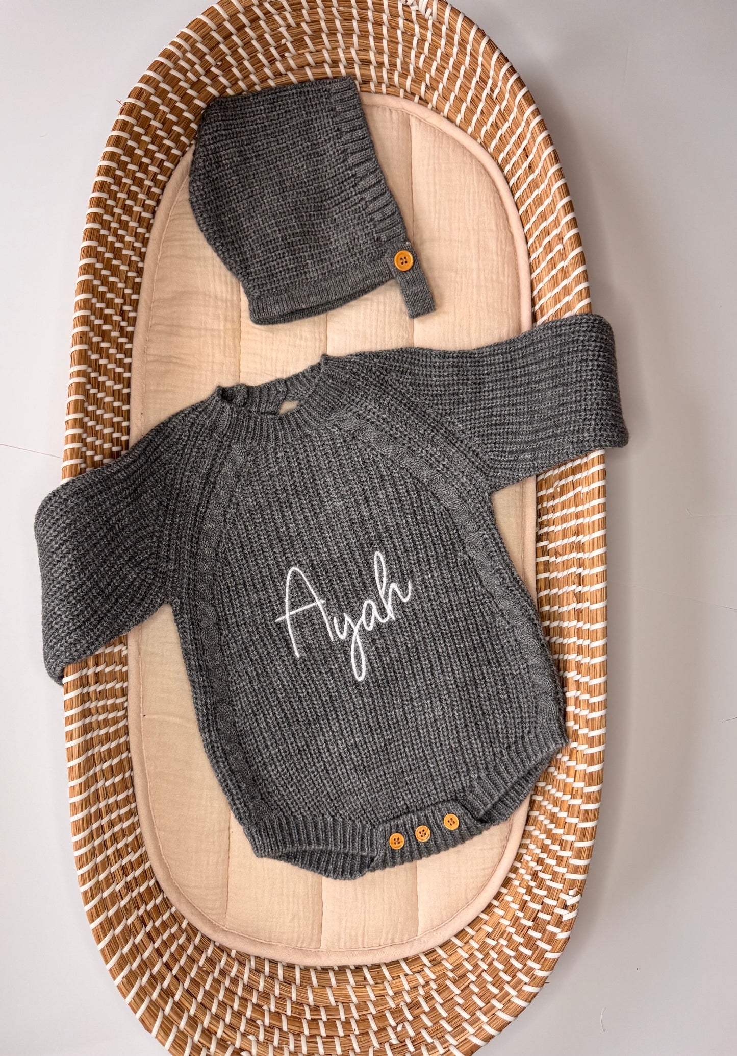 Knit Romper & Bonnet Set