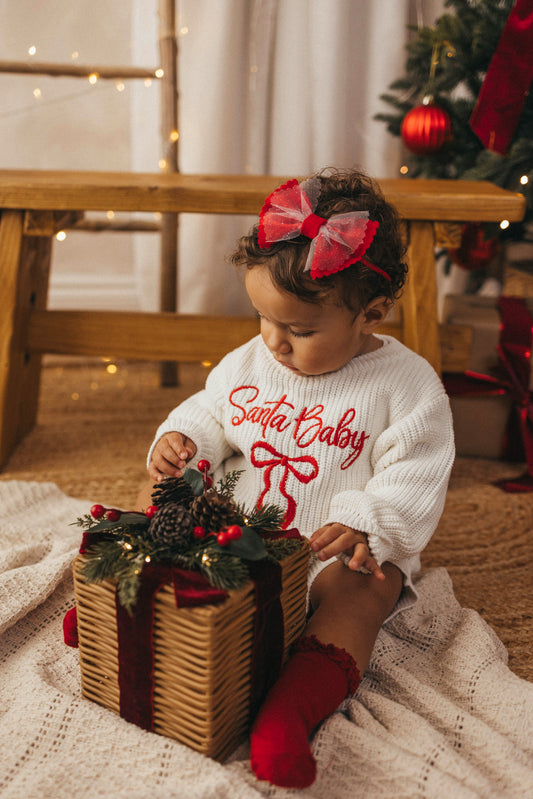 Santa Baby Bow Knit Romper