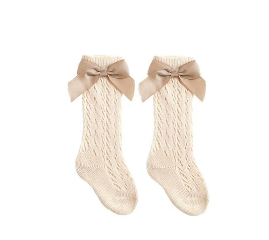 Golden beige bow socks