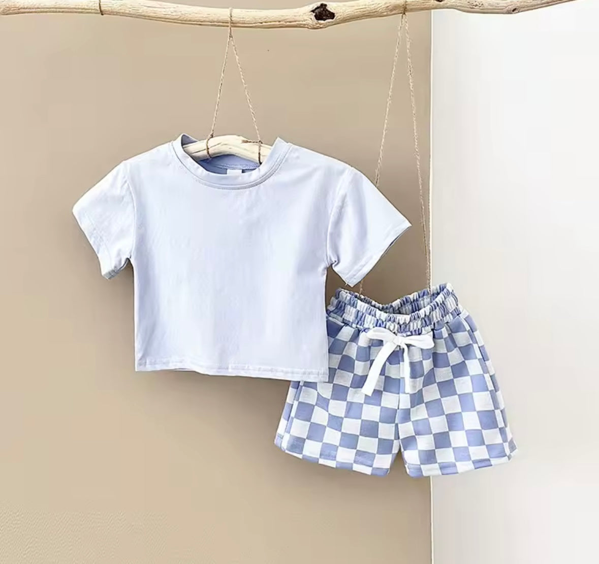 Checkered Shorts & Top Set Blue