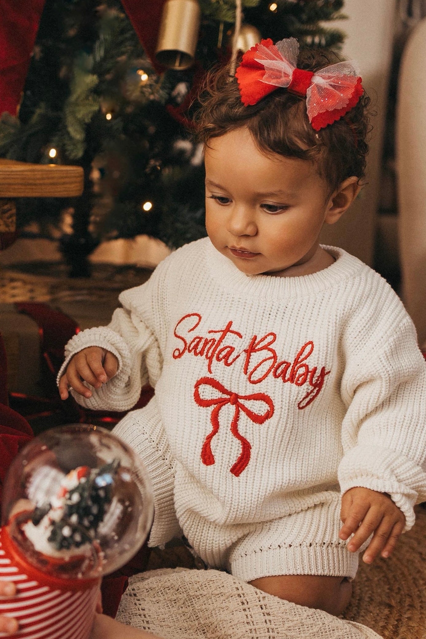 Santa Baby Bow Knit Romper