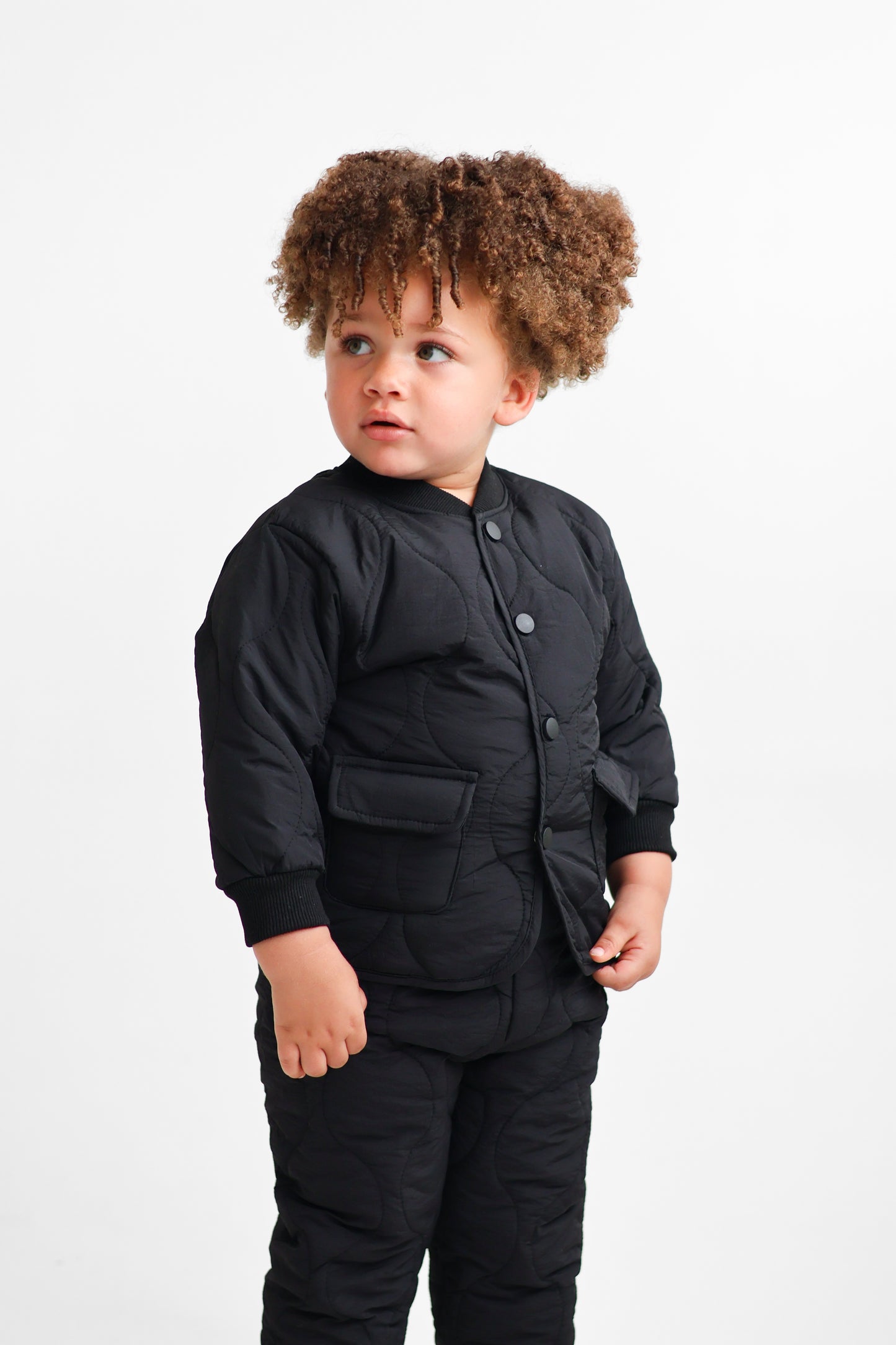 BLACK QUILTED JACKET & BOTTOMS SET