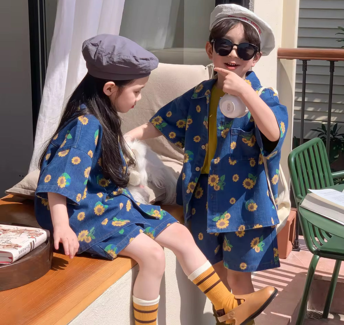 Sunflower Print Shorts Set