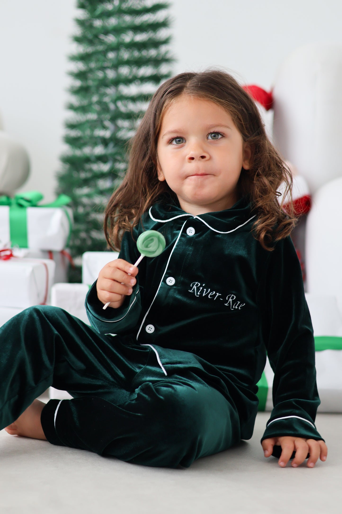 BOYS VELVET PYJAMAS GREEN (personalised)