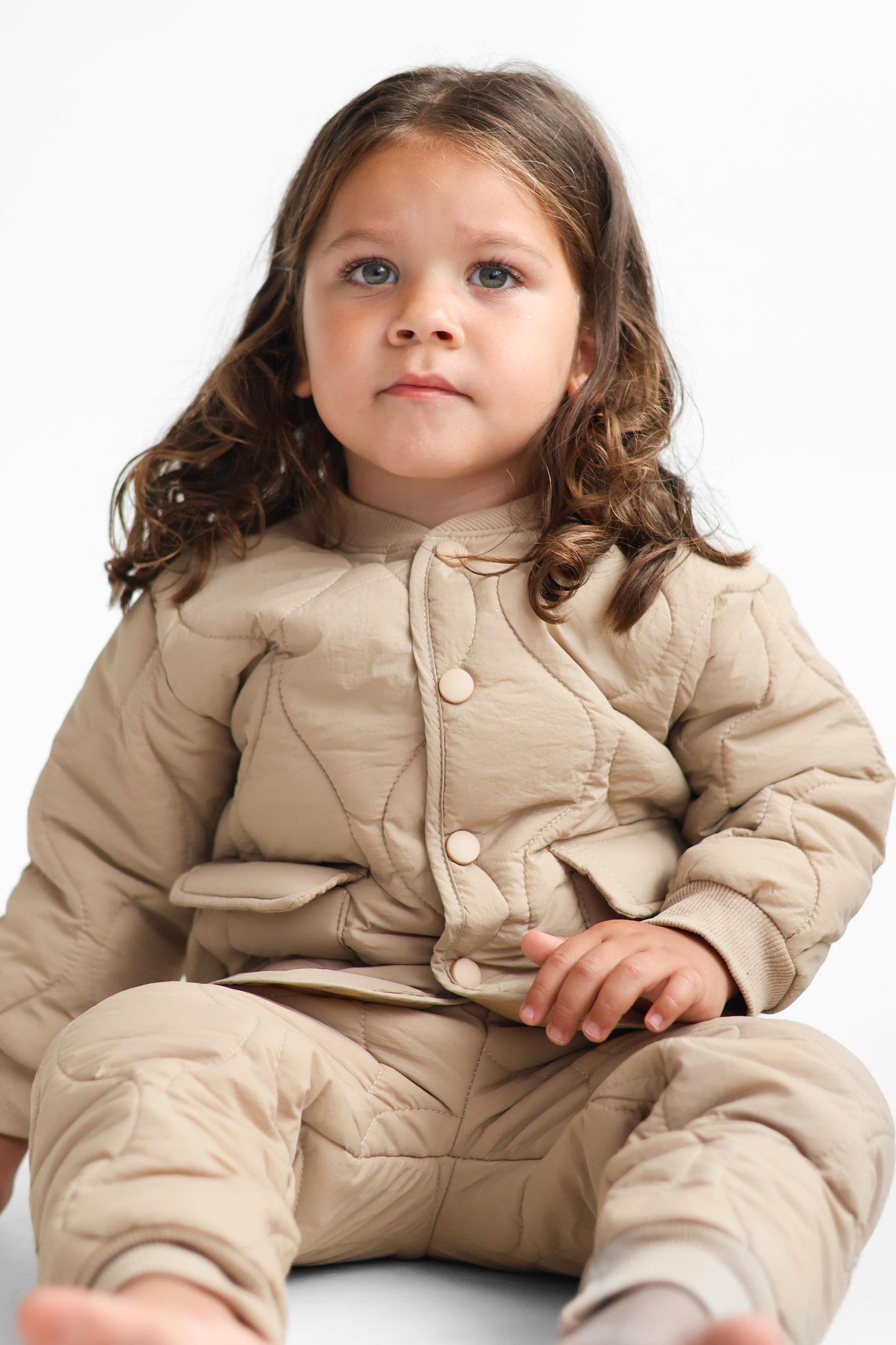 BEIGE QUILTED JACKET & BOTTOMS SET