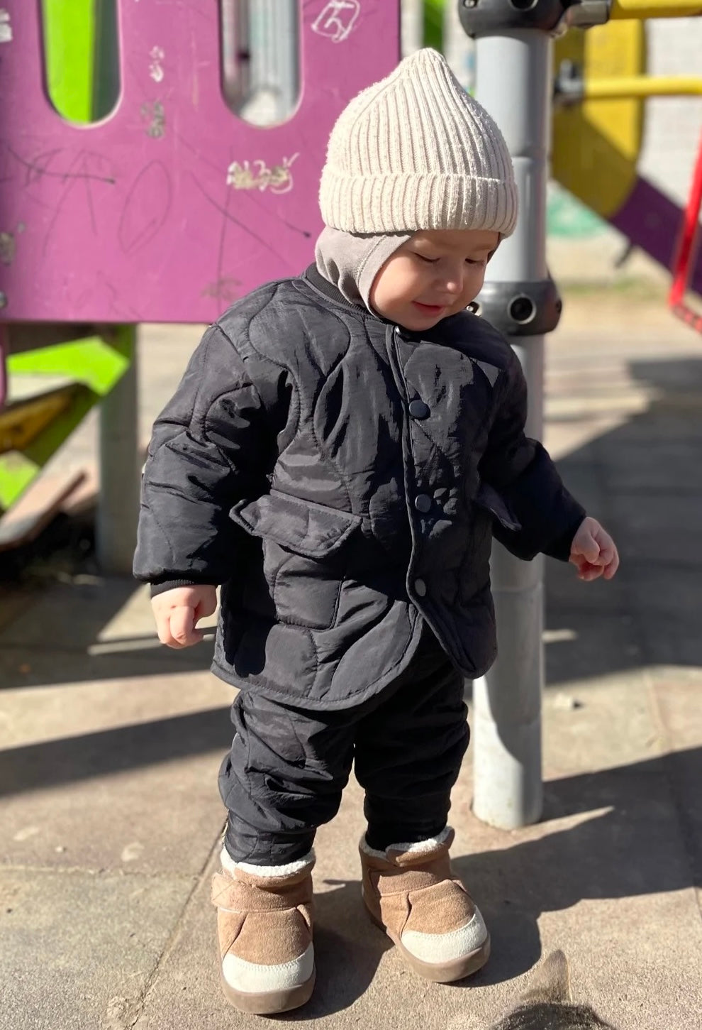 BLACK QUILTED JACKET & BOTTOMS SET