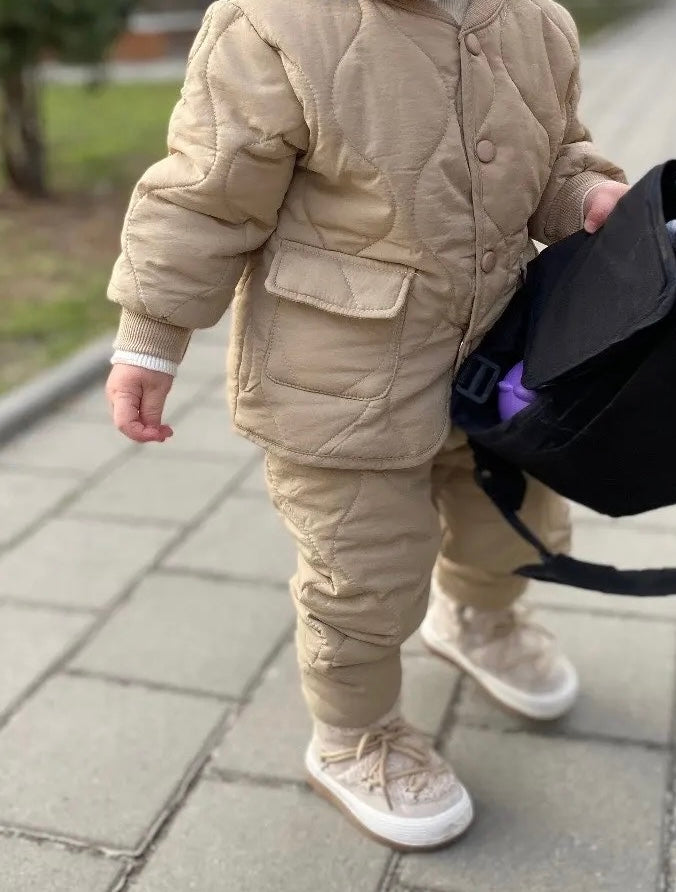 BEIGE QUILTED JACKET & BOTTOMS SET