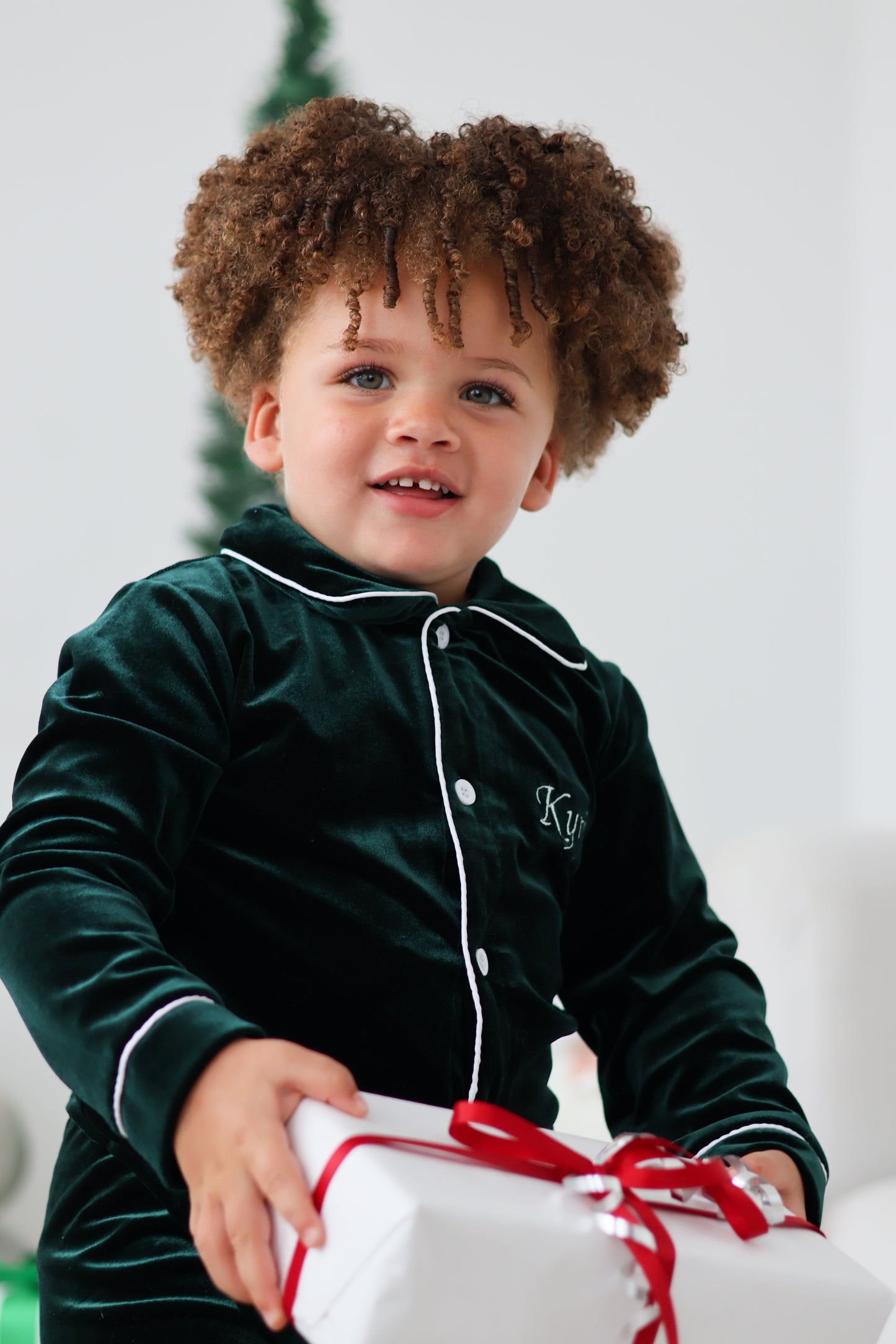 BOYS VELVET PYJAMAS GREEN (personalised)