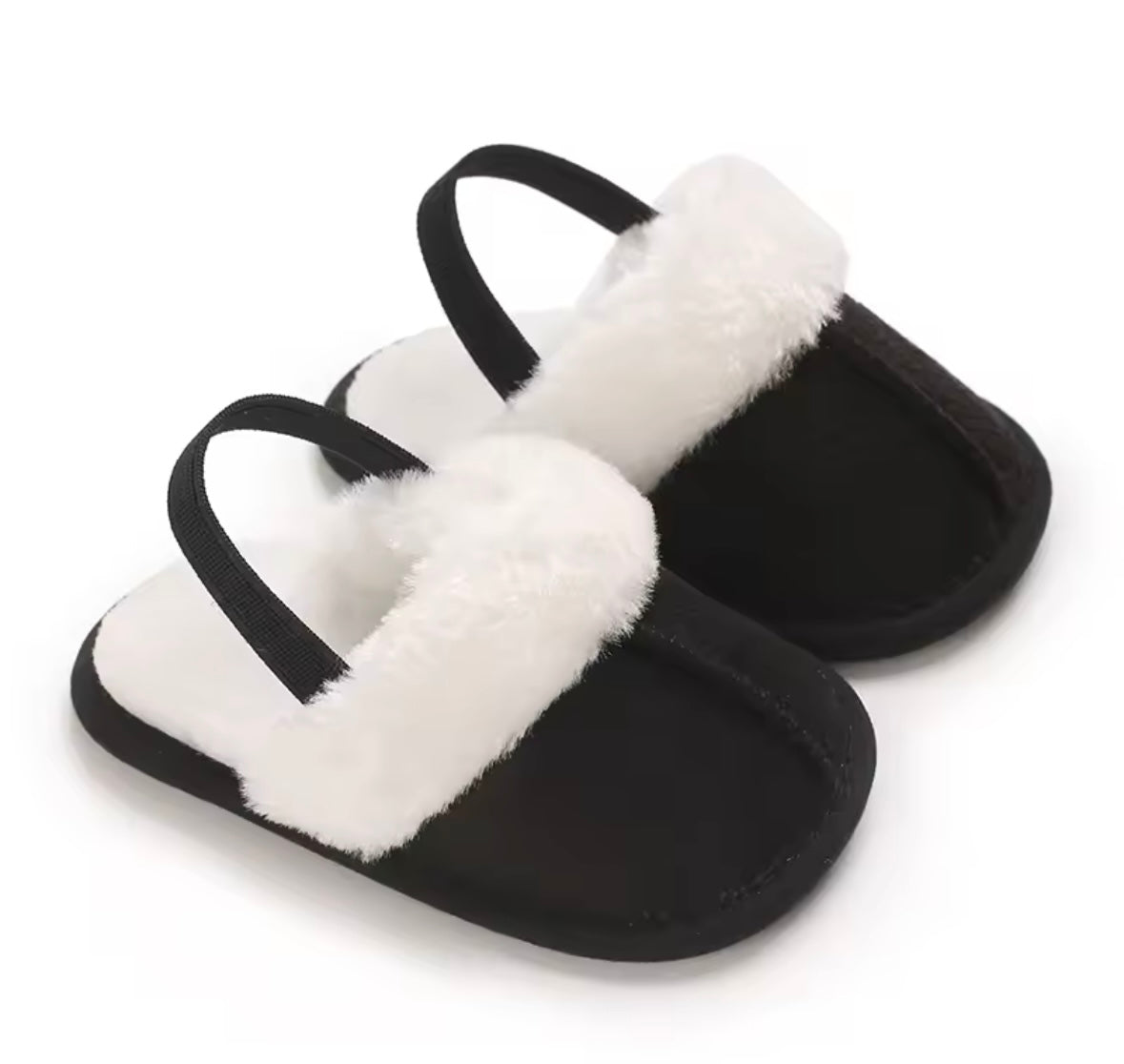 BLACK FUR SLIPPERS