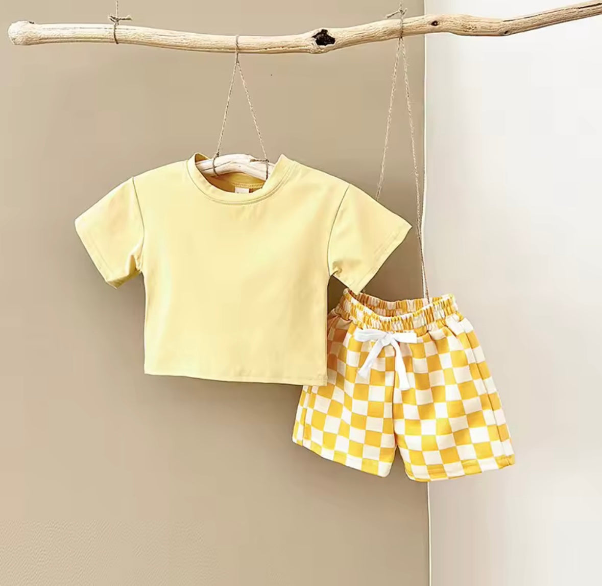Checkered Shorts & Top Set Yellow