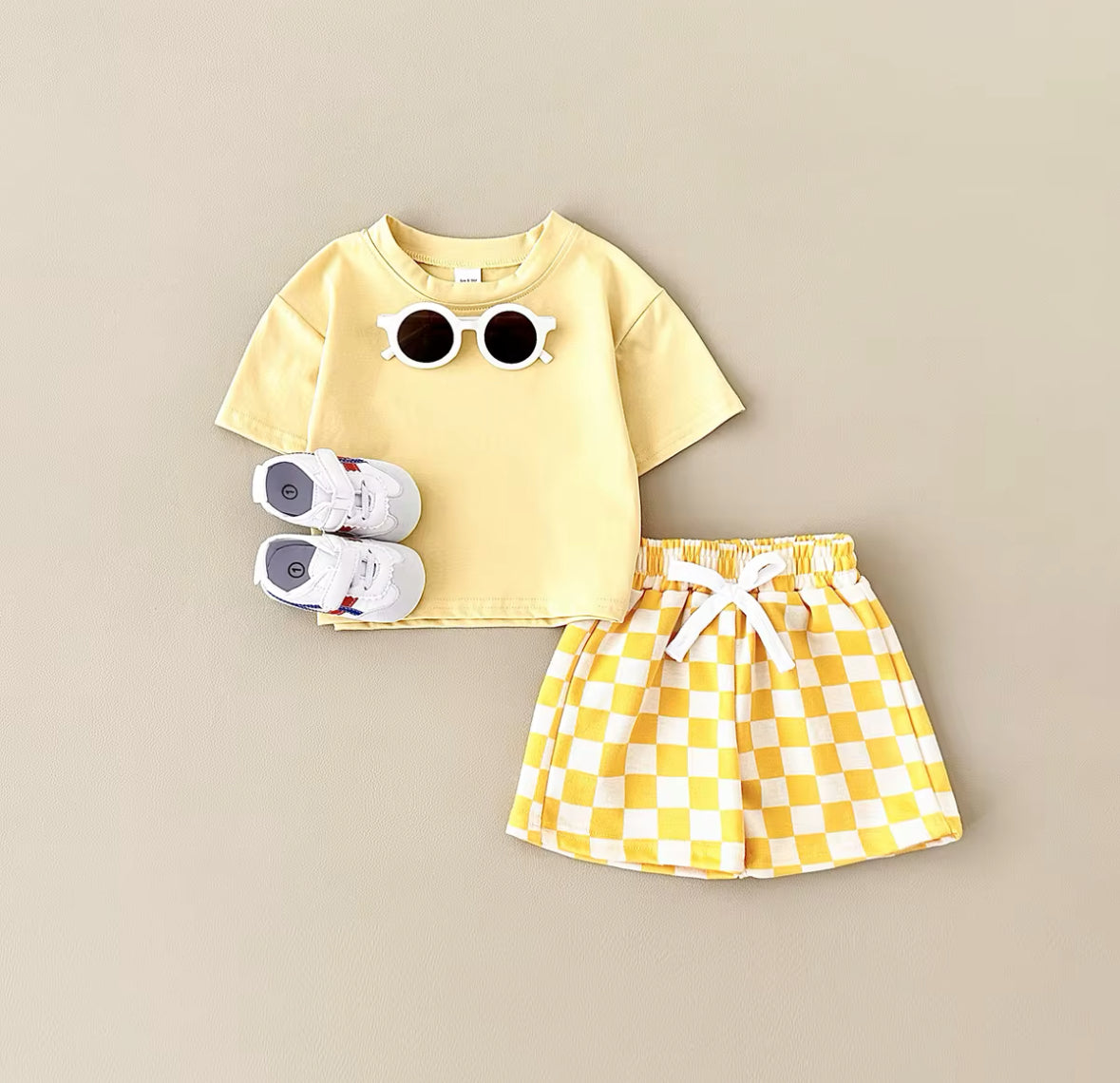 Checkered Shorts & Top Set Yellow