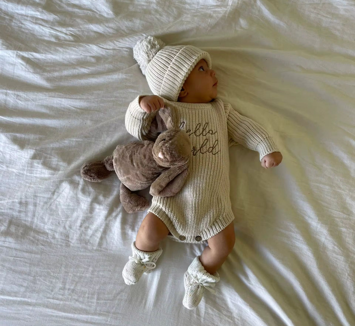 HELLO WORLD KNIT ROMPER & HAT