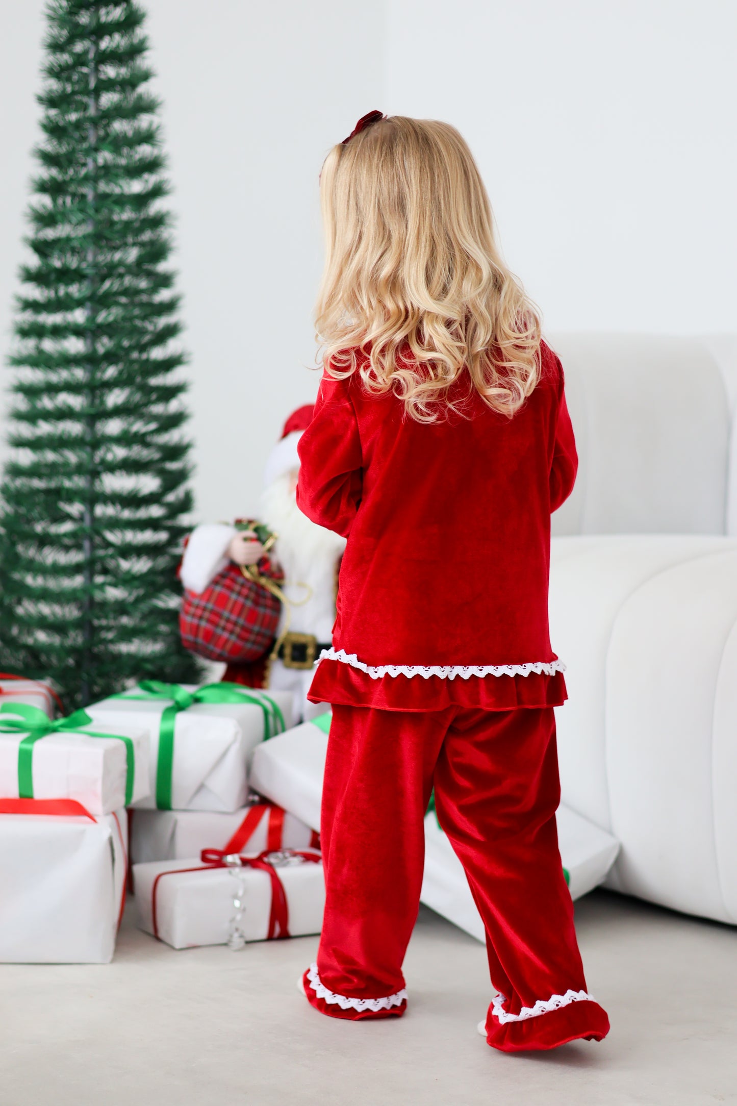 GIRLS VELVET PYJAMAS RED (personalised)