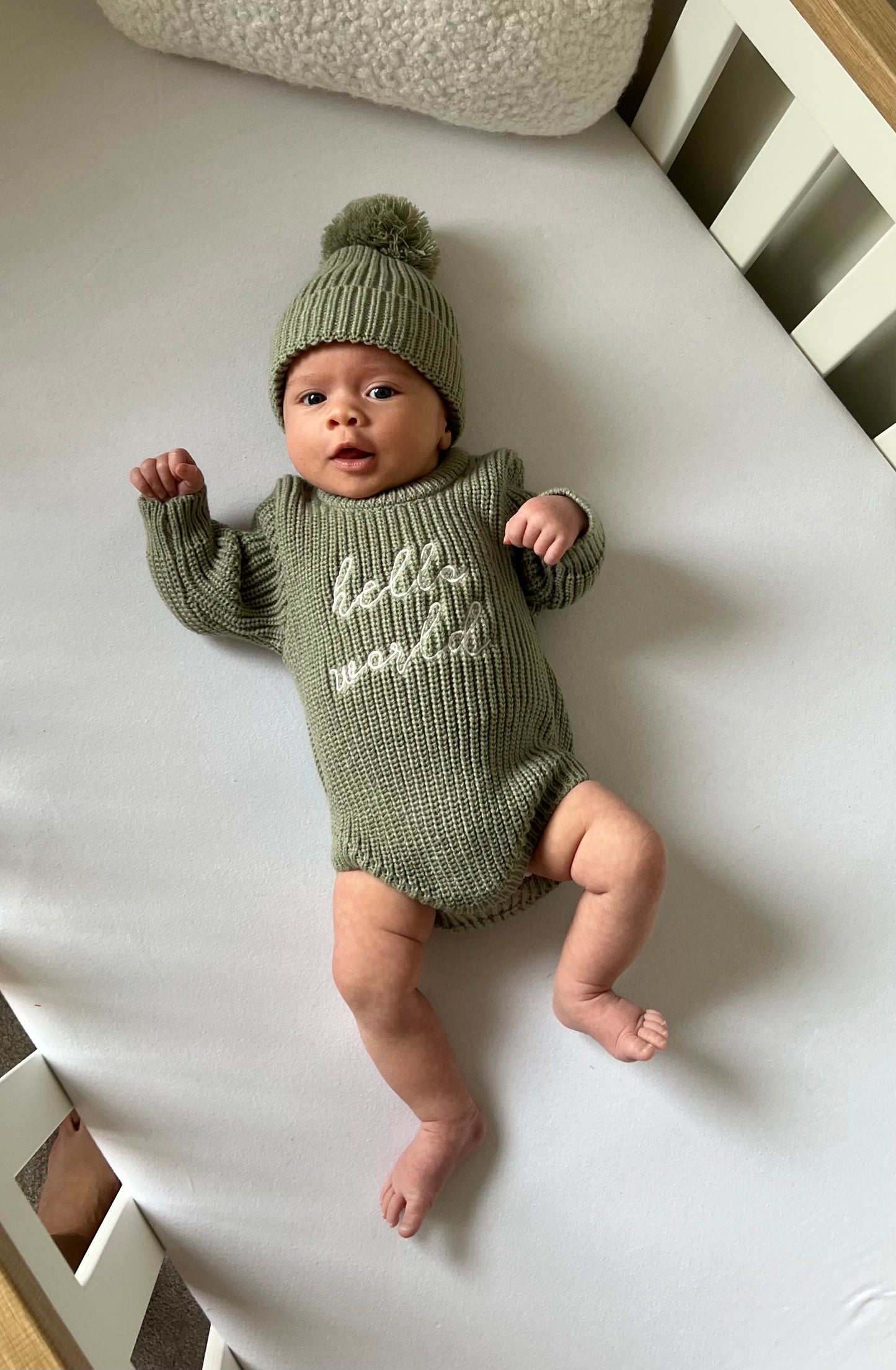 HELLO WORLD KNIT ROMPER & HAT