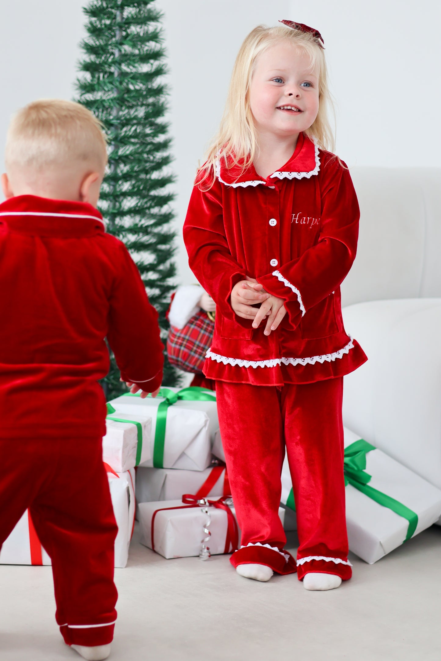 GIRLS VELVET PYJAMAS RED (personalised)