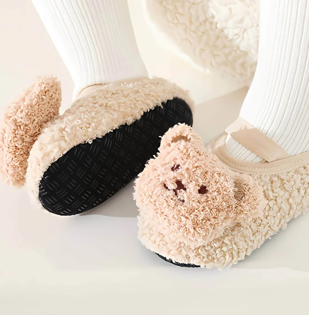 BEIGE BEAR SOCK SLIPPERS
