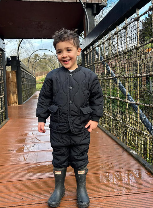 BLACK QUILTED JACKET & BOTTOMS SET