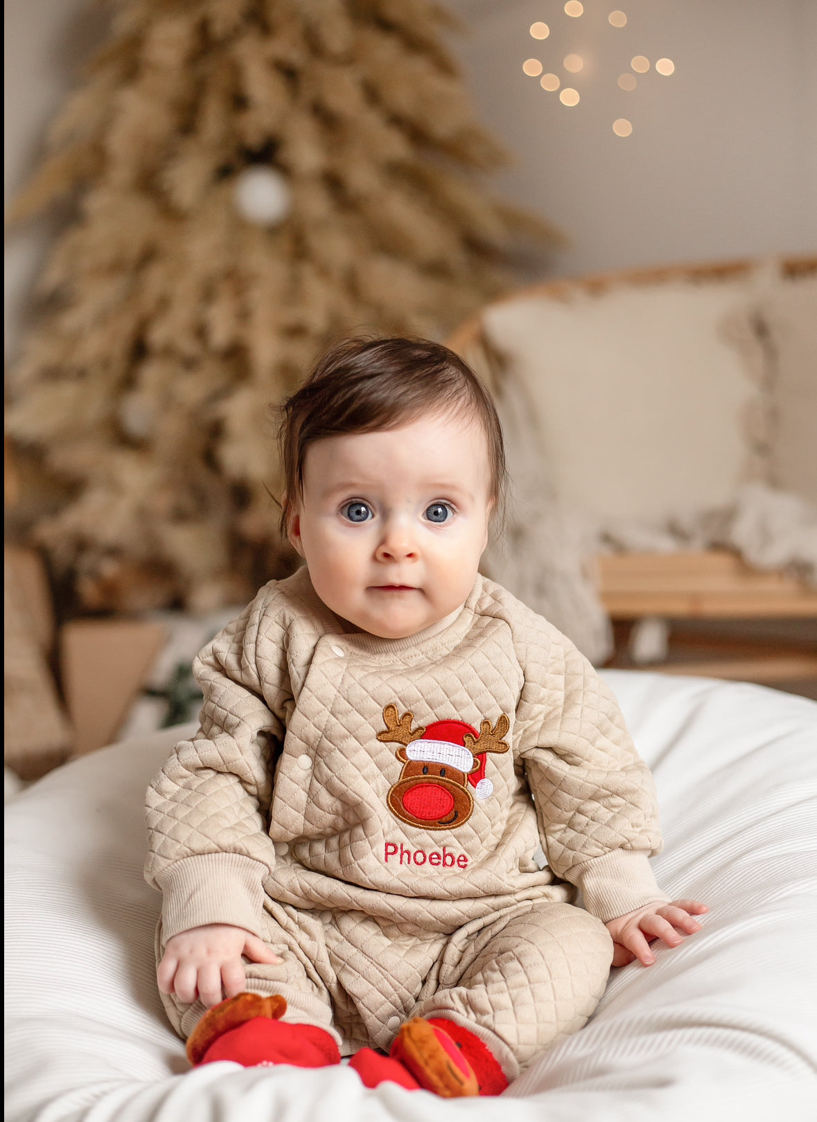 QUILTED REINDEER ROMPER (Personalised
