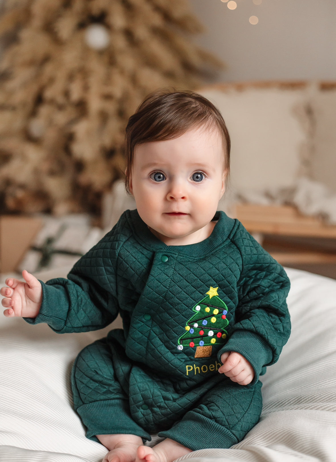 QUILTED XMAS TREE ROMPER(Personalized)