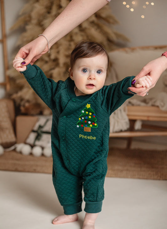 QUILTED XMAS TREE ROMPER(Personalized)