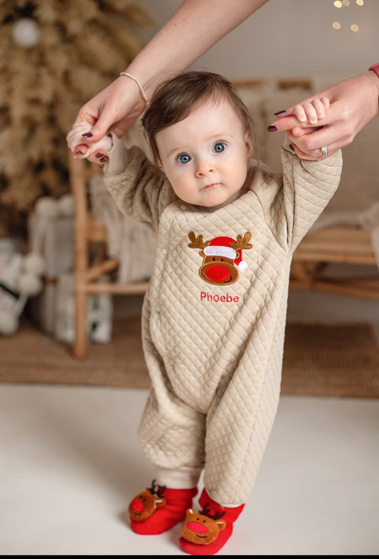 QUILTED REINDEER ROMPER (Personalised