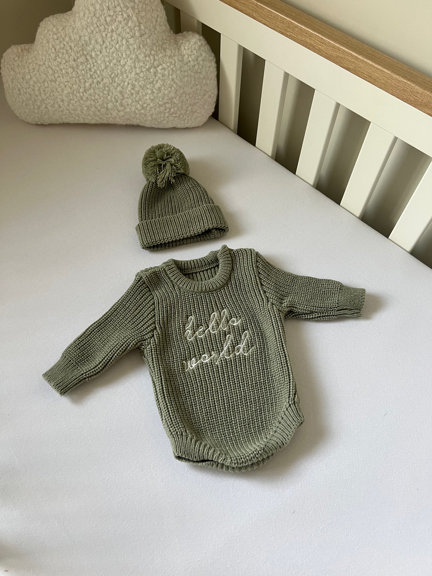 HELLO WORLD KNIT ROMPER & HAT
