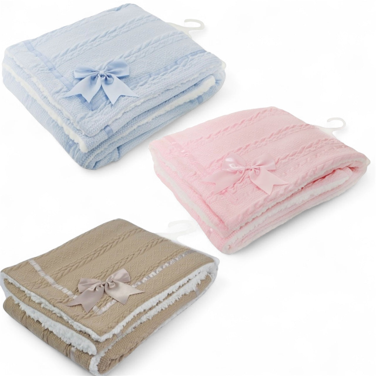 Cable Knit Bow Blanket-Sherpa Fleece Back