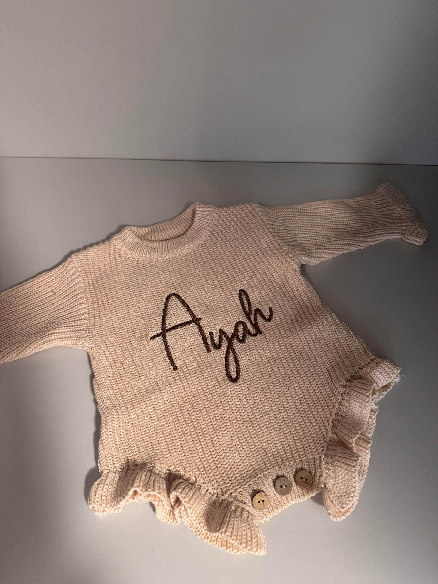 Ruffle Knit Romper Beige