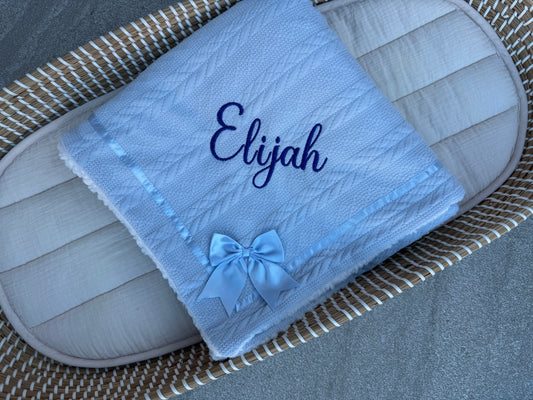 Cable Knit Bow Blanket-Sherpa Fleece Back
