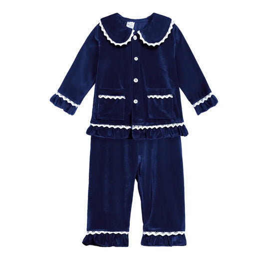 GIRLS VELVET PYJAMAS BLUE (personalised)