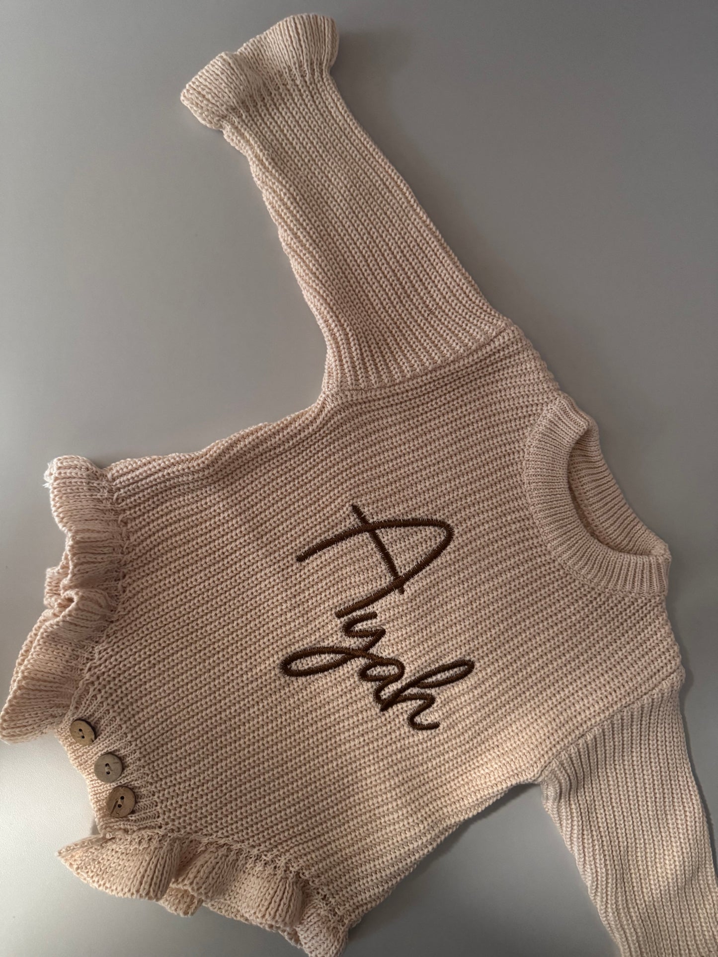 Ruffle Knit Romper Beige