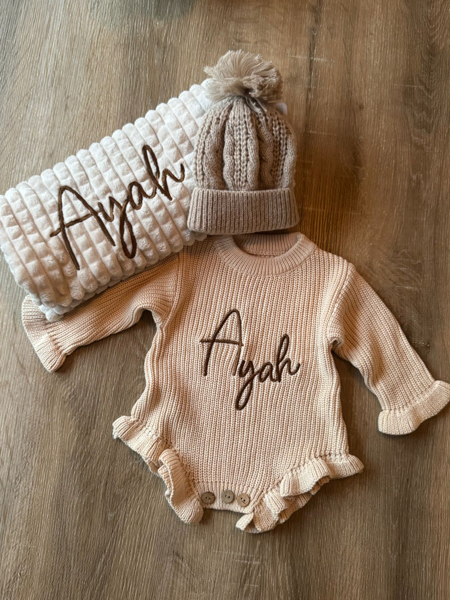 Ruffle Knit Romper Beige