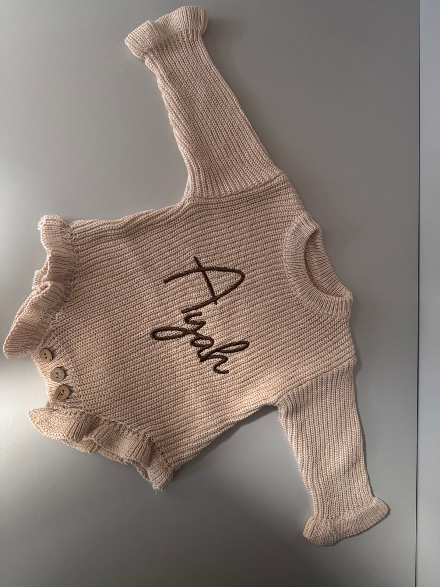 Ruffle Knit Romper Beige