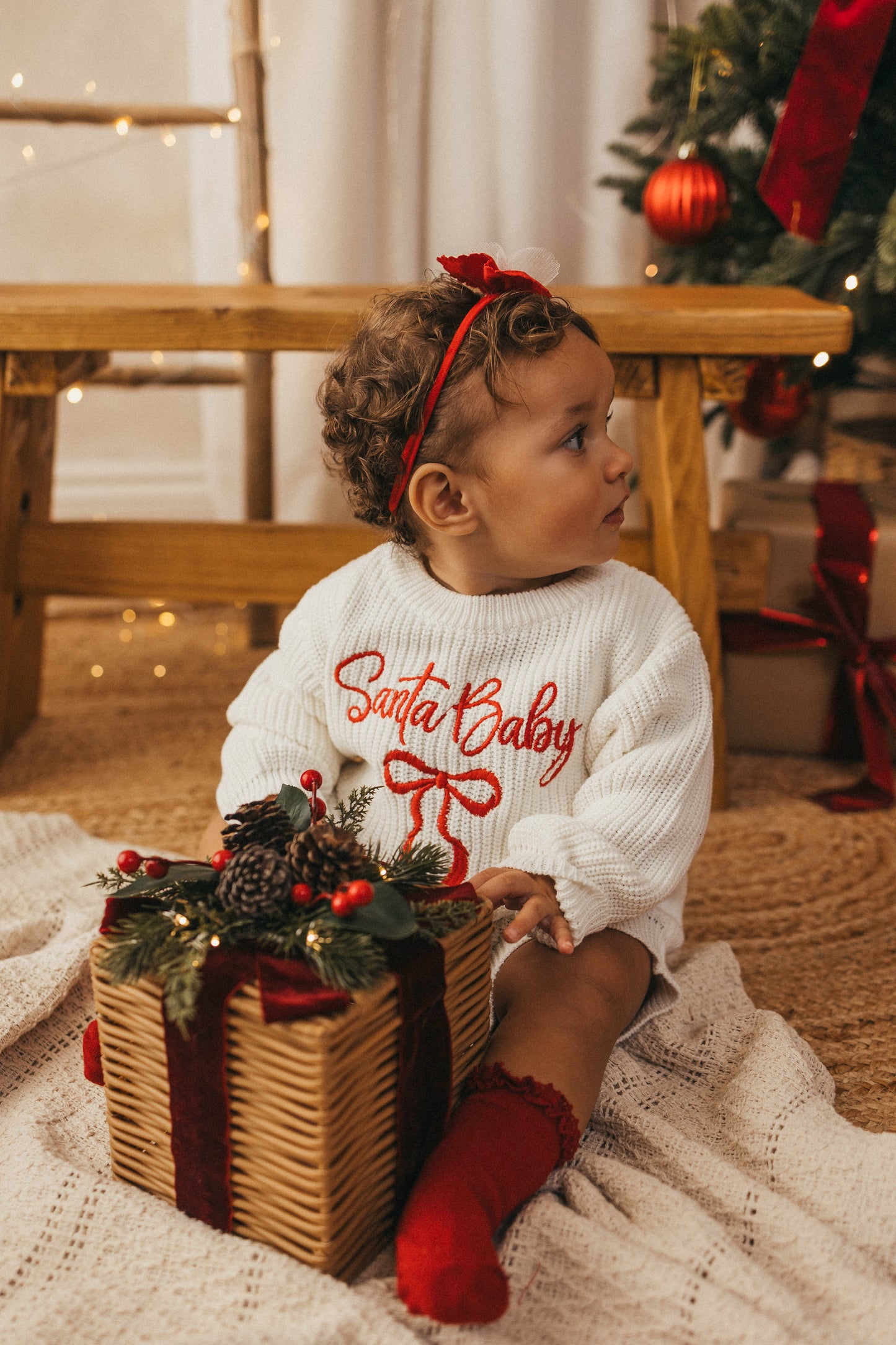 Santa Baby Bow Knit Romper