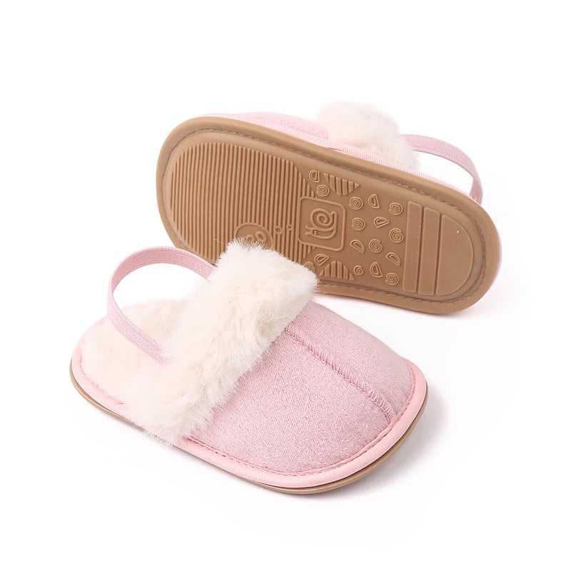 Pink fur slippers