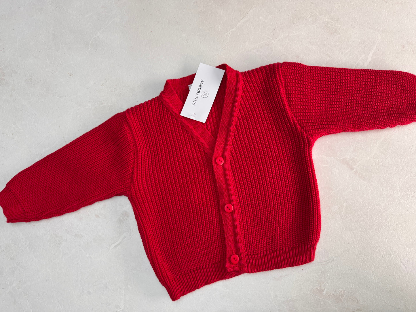 Red Baby Rib Knit Cardigan