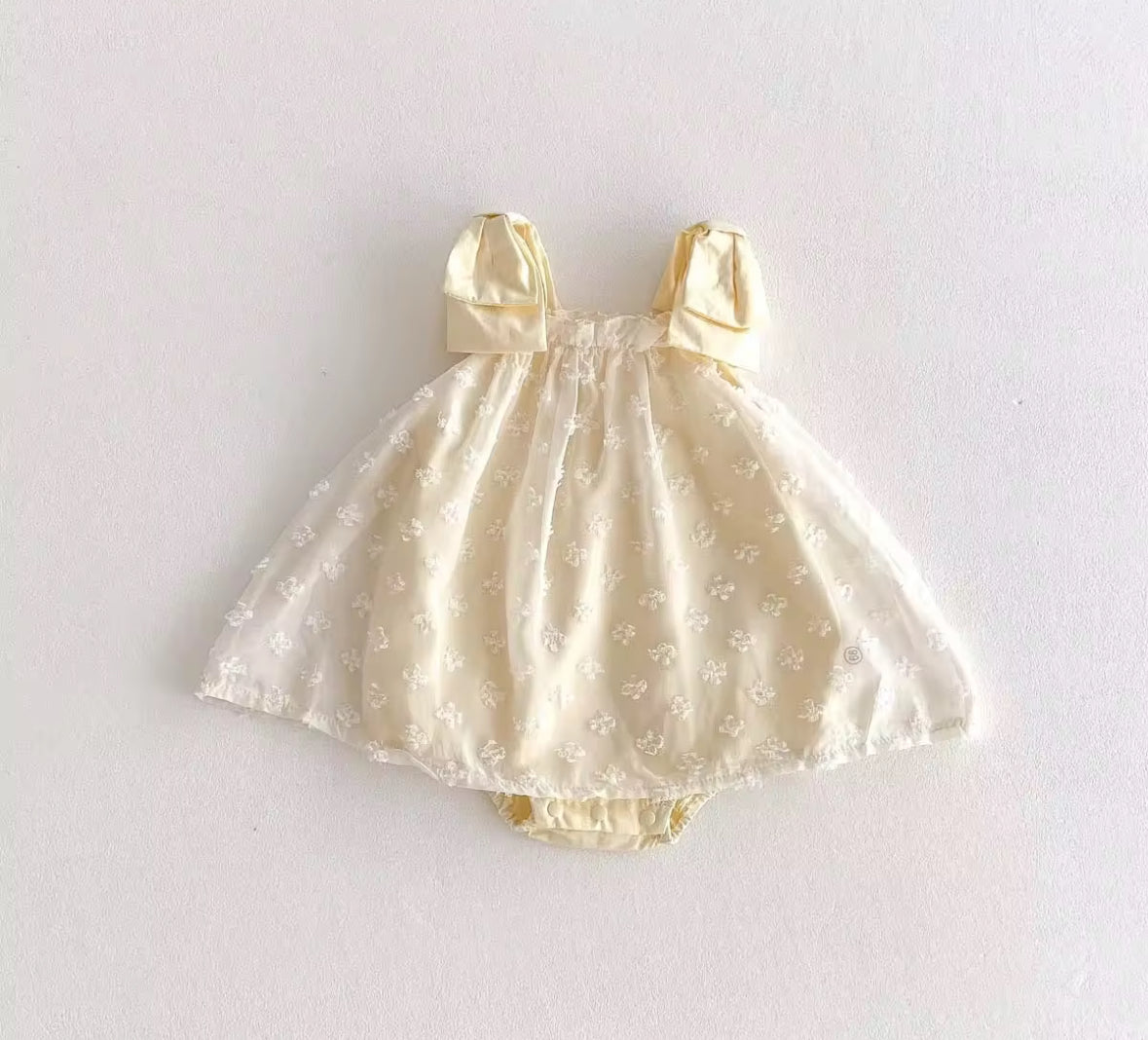 Bow Strap Romper Dress Pastel Yellow