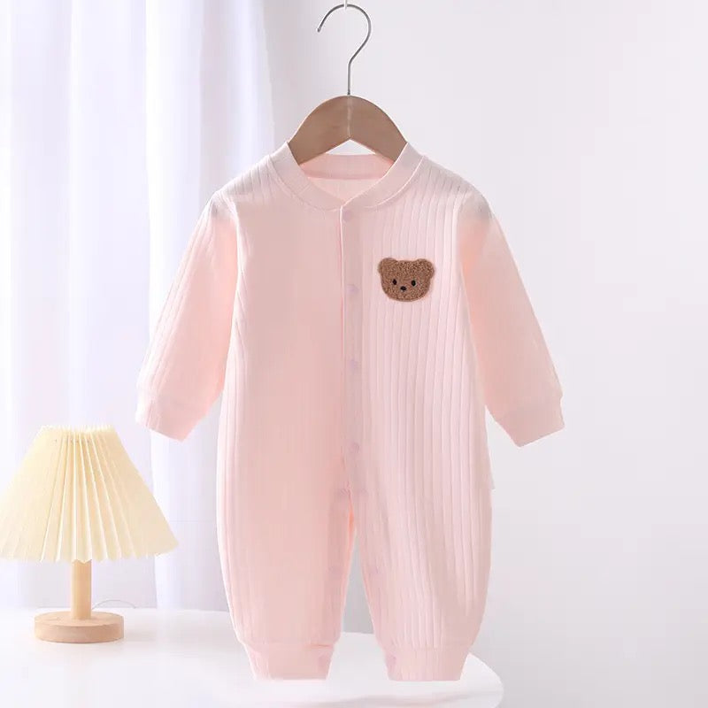 PINK RIB BEAR ONESIE