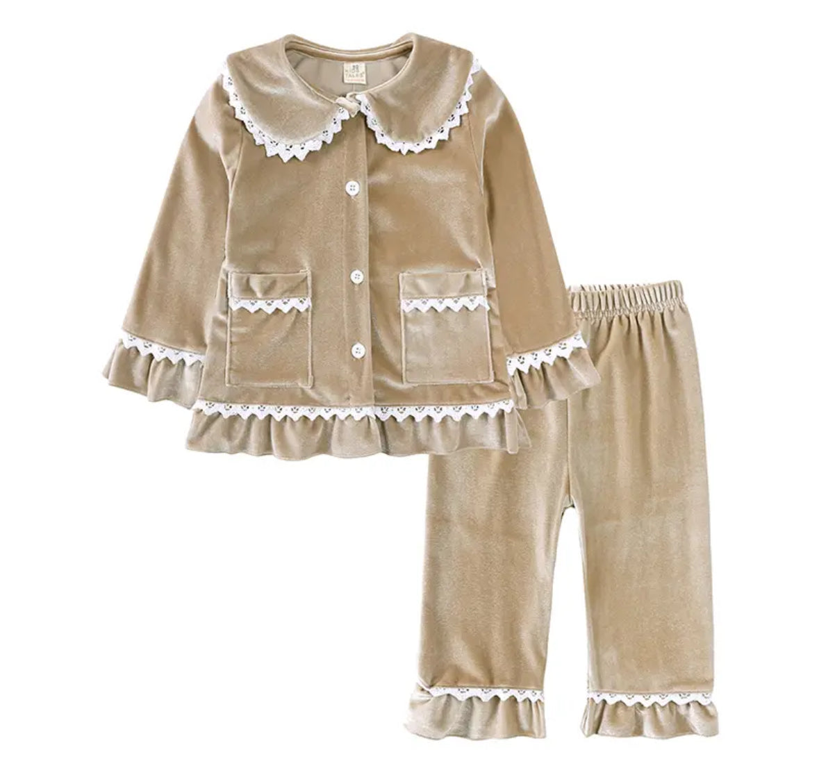 GIRLS VELVET PYJAMAS CHAMPAGNE GOLD (personalised)
