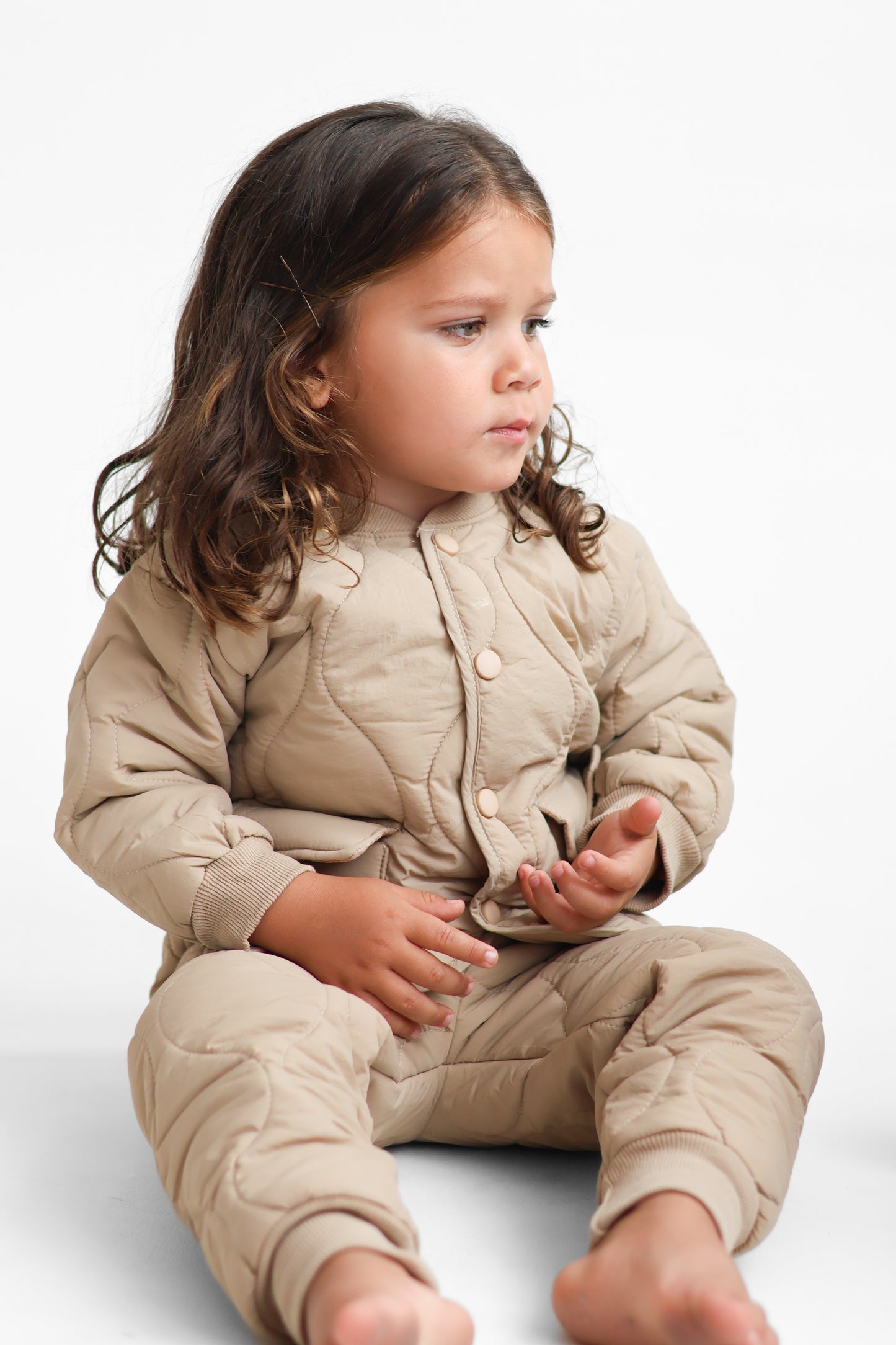 BEIGE QUILTED JACKET & BOTTOMS SET