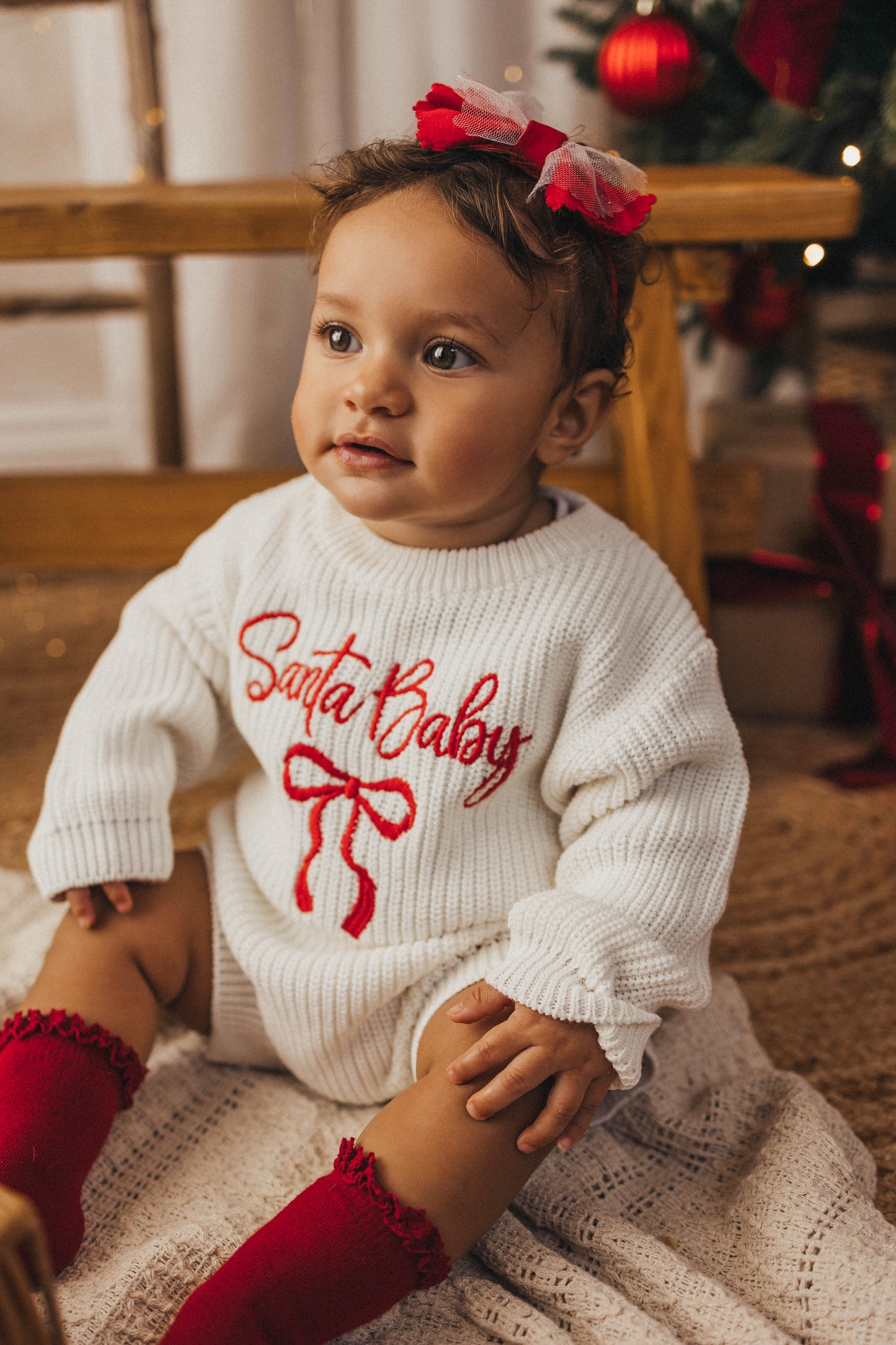 Santa Baby Bow Knit Romper