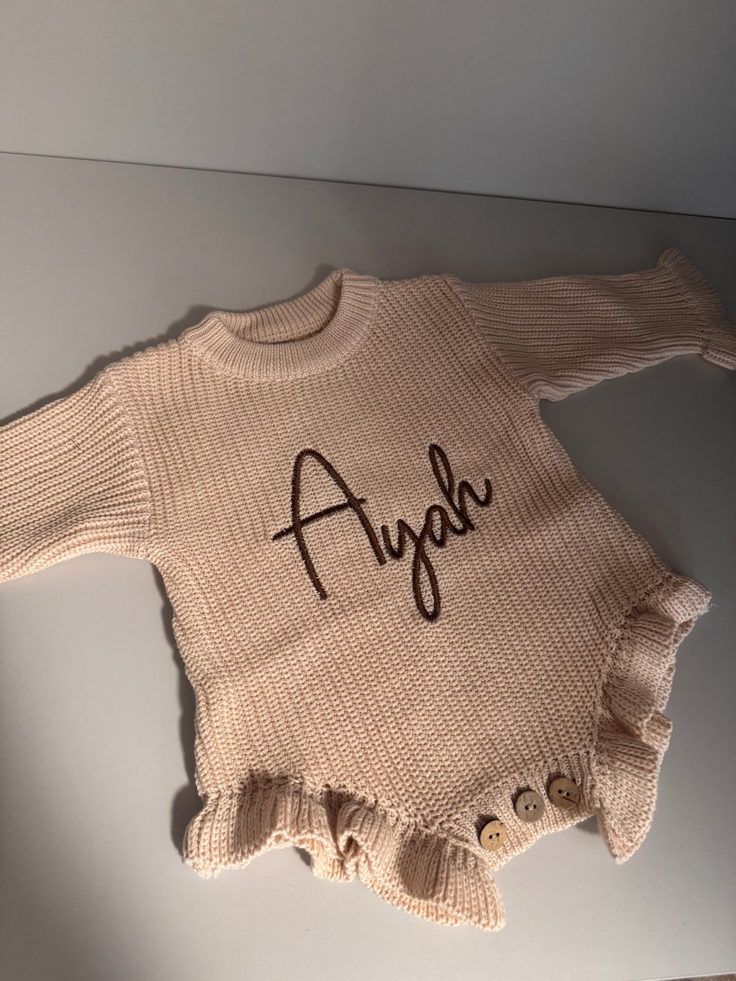 Ruffle Knit Romper Beige