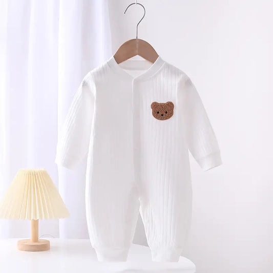WHITE RIB BEAR ONESIE
