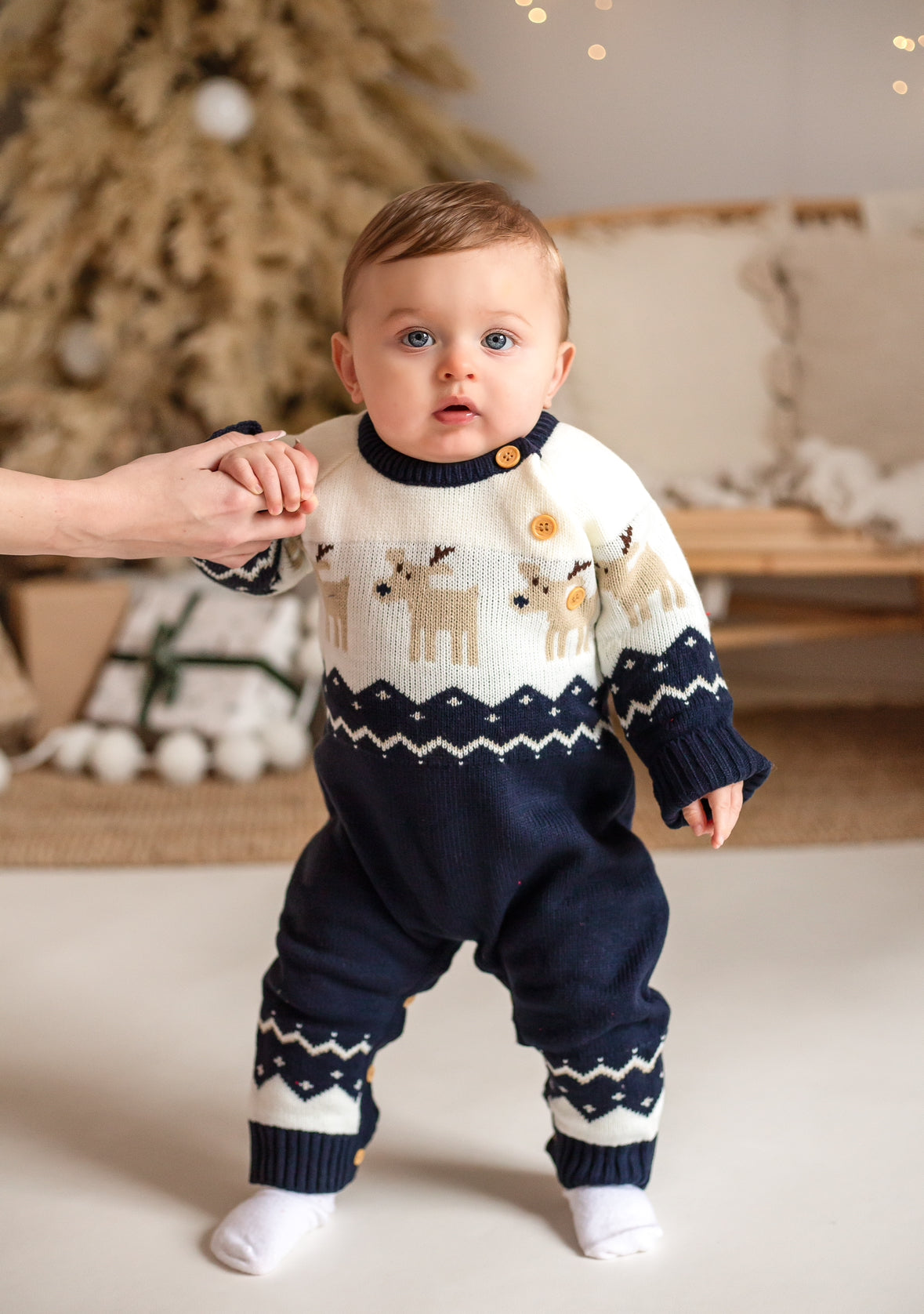 NAVY REINDEER ROMPER