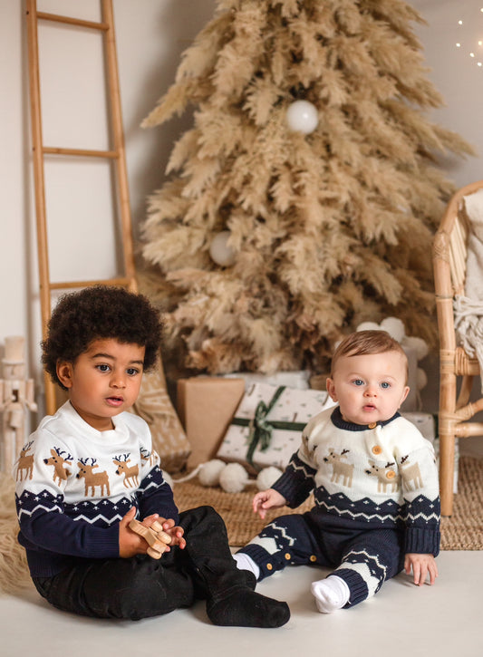 NAVY REINDEER ROMPER