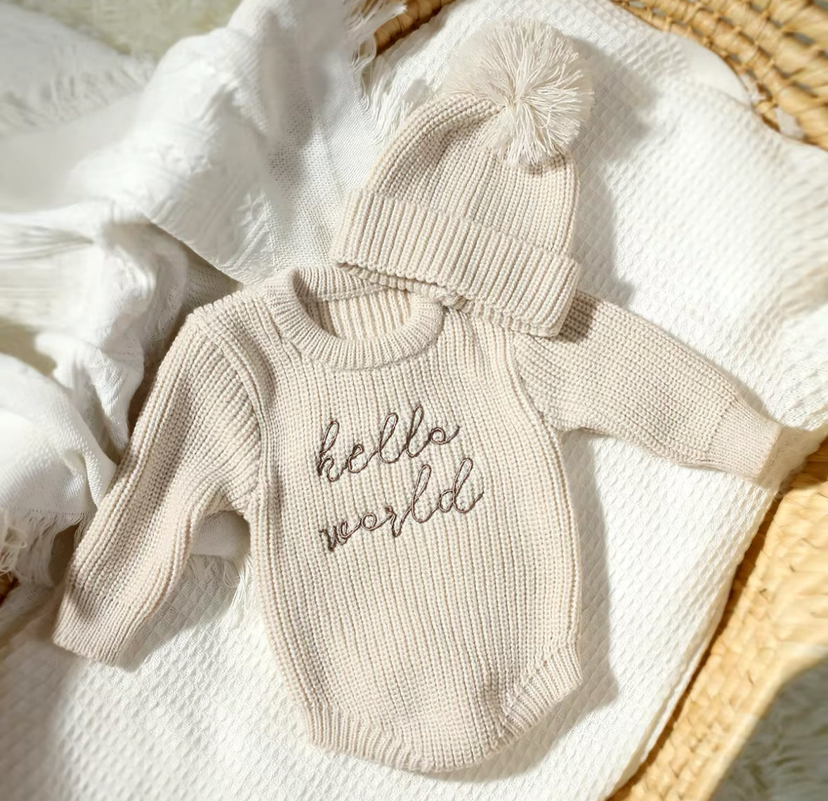 HELLO WORLD KNIT ROMPER & HAT
